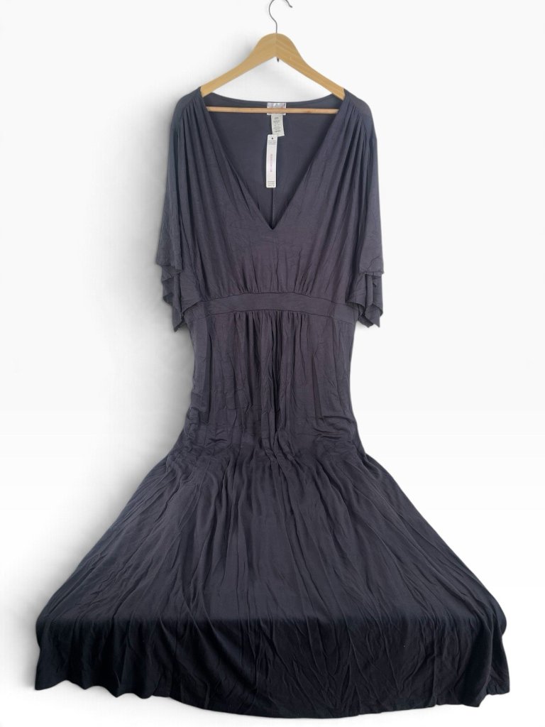 Swak Maxi Dress Kimono Sleeve Stretch Grey Usa Made Solid 4xl V Neck — image 3 of 6